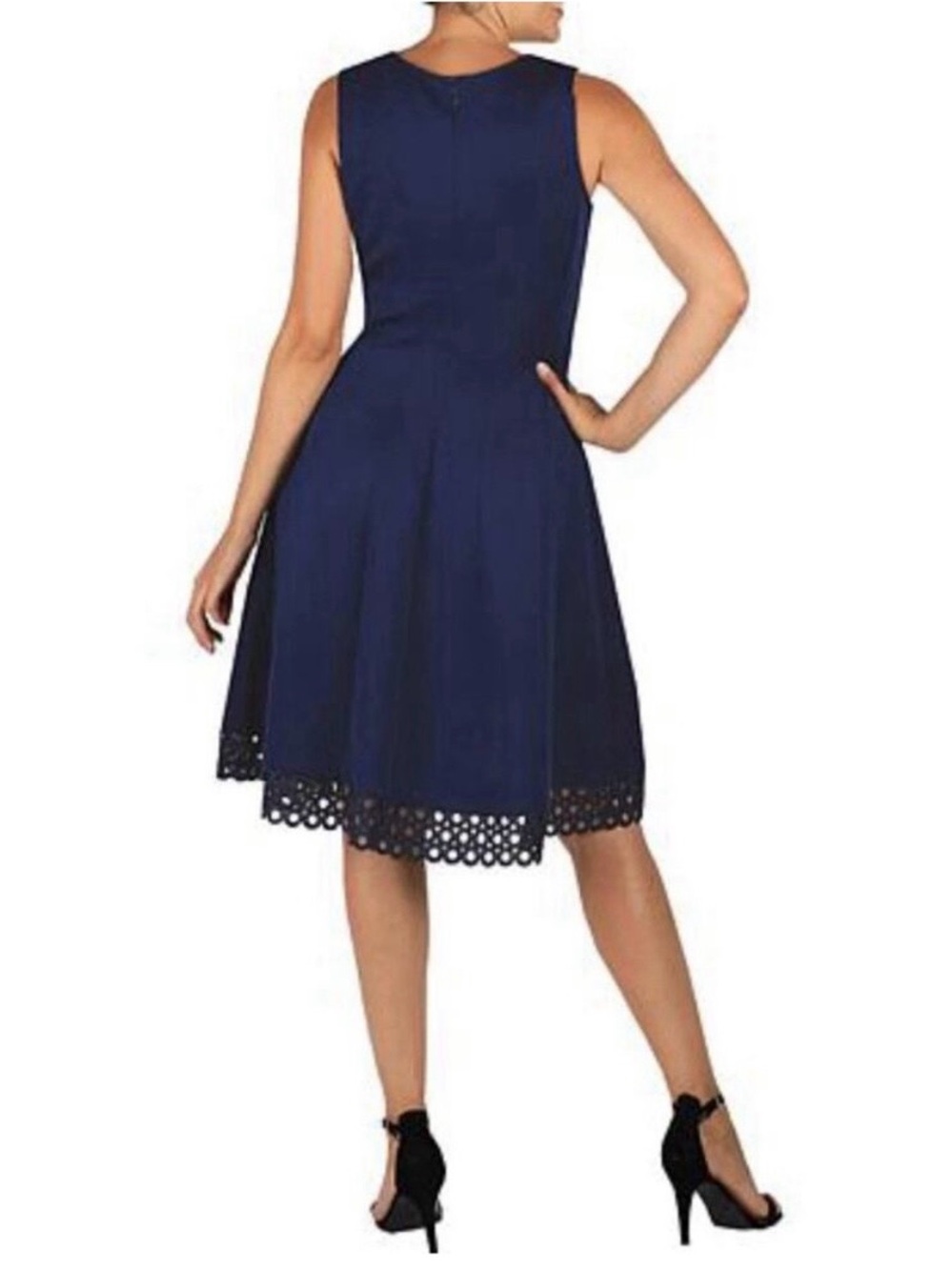 Donna Ricco Navy V-Neck A-Line Dress with Lace Hem - Picture 2 of 9